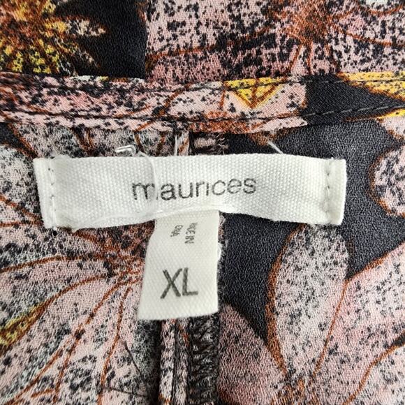 Maurices Womens Black Crochet Border Floral Print Kimono Size XL Tie Front Boho - Picture 10 of 13